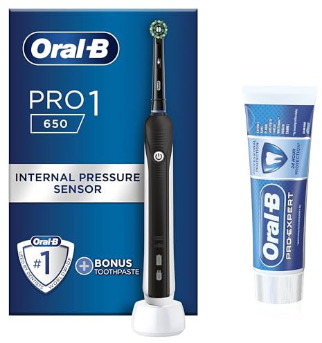 Oral-B Pro 1 Electric Toothbrush For Adults & Pro-Expert Professional Protection Toothpaste, 1 Handle, 1 Toothbrush Head, 2 Pin UK Plug, 650, Black