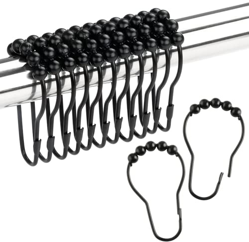 Ansxiy - Ganci per tenda da doccia in metallo resistente alla ruggine, anelli per tende da doccia, 12 pezzi, colore nero opaco
