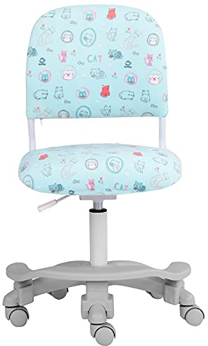 Ergonomic Kids Desk Chair, Girl's Child's Children Student Study Office Computer Chair, Adjustable Height and Seat Depth, Detachable Footrest, Lumbar Support (Green Cat, W/Chair Slipcovers)