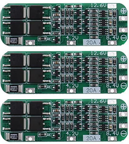 YINETTECH 3-TLG Lithium Batterie Akku Schutzplatine 3S 20A 12.6V 18650 BMS Li-Ion Ladegerät Schutzmodul (Anti-Überladung, Tiefentladung, Überstrom, Kurzschlussschutz)