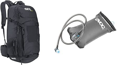 EVOC Rucksack FR Tour Backpack HYDRATION BLADDER 2L Trinkblase für den Rucksack (30 L Stauraum, Größe: 58 x 27 x 19 cm, Rückenprotektor, ergonomischer Hüftgurt), Schwarz/Carbon Grau