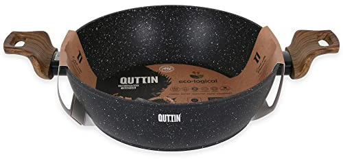 Quttin Ecologi Induktionspfanne, antihaftbeschichtet, mit Griff, für alle Herdarten, geschmiedetes Aluminium, doppellagig, robust, langlebig, schwarzer Kochtopf, 24 cm