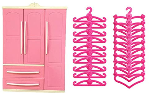 Sharplace Puppenkleiderschrank Dekorationen Kleiderorganisator mit 20 Kleiderbügeln Puppenstubenschrank