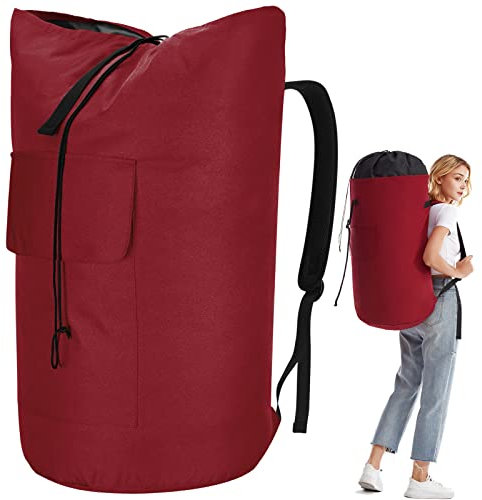 Sacco per la biancheria, XXL, 115 litri, borsa per la biancheria, da viaggio con 2 spallacci imbottiti, borsa per la biancheria, pieghevole, borsa per vestiti, zaino (rosso)