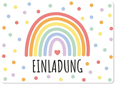 Friendly Fox Regenbogen Einladung, 12 Kinder Einladungskarten Regenbogen Kindergeburtstag Mädchen Junge, DIN A6 Einladung