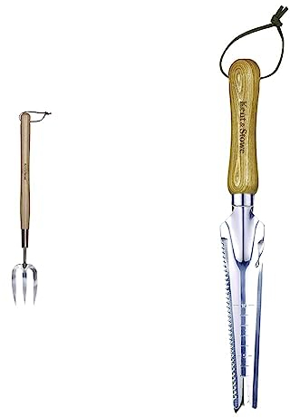 Kent & Stowe Handgabel lang – Blumengabel aus Edelstahl für die Gartenpflege & Multifunktionsunkrautjäter – Unkrautjäter mit Kratzzinke & Schneidklinge aus Edelstahl