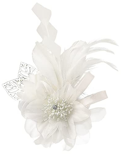 Blumen Brosche,Asudaro 20cm X 10cm Stoff Blumen Nadel Feder Brosche Vintage Elegante Feder Brosche Blumenclips Hut Haarnadel Haarspange Feder Party Zubehör Für Frauen Und Mädchen Beige