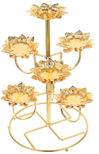 PRETYZOOM Ghee Lampe Lotus Butter Lampenhalter 7 Zweige Lotus Teelichthalter Vintage Kerzenständer Messing Öllampen Buddhistische Zubehör für Tempel Zuhause