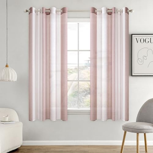 MIULEE Voile Gardinen Altrosa-Weiß mit Ösen 2er Set 140x160 cm