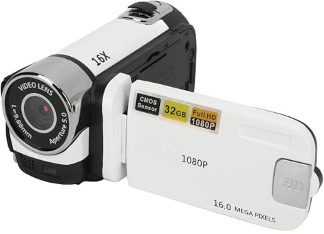 1080P Digital Camera, 16MP Vlogging Camera with 16X Zoom, 2.4 Inch Rotatable Screen Handheld Video Recorder with Fill Light, Anti Shake DV Camera for Teens Adult Beginner (White)