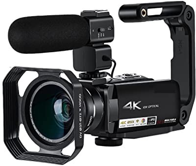 Videocámara Videocámara Camcorder 4K Digital Vlogging Cámara Ac7 10x Zoom óptico Blogger filmando Profesional con micrófono(Bundle A)