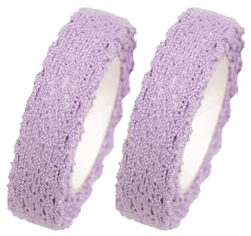 2 Rollen Spitzenband Selbstklebend Baumwolle für DIY, Handwerk, Scrapbooking, Kartenherstellung und Geschenkdekoration (1,8 m Länge, Lila)