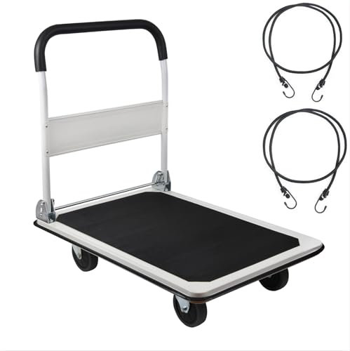 LEADALLWAY Plattformwagen, groß, 400 kg, faltbar, 90,9 x 61 x 87,1 cm, weiß, mit 2 Seilen