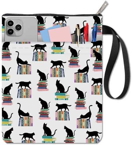 craspire Buchhülle Buchumschlag Mit Reißverschluss Und Zusätzlicher Hülle Schutztasche Mit Schwarzer Katze Für Taschenbücher Buchliebhaber Waschbare Stofftasche Für Klassenkameraden Und Freunde