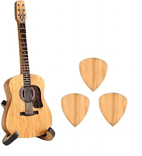 Gitarrenplektrumbox aus Holz mit Ständer, 3 einzigartige Gitarrenplektren, Gitarrenplektren-Halter, Musiker-Gravur, Holz-Plektrum-Etui, Akustikgitarren-Box für E-Gitarre, Ukulele-Liebhaber