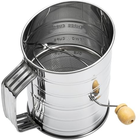 Amosfun Hand-Operated Stainless Steel Flour Sifter Scale Medium Size Flour Sieve Cup for Baking and Cooking