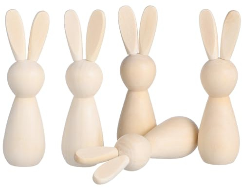 NUOBESTY 5 Stück Unvollendete Holzkaninchen Zum Basteln Und Bemalen Mini Holzhandwerk Für Kinder Kreative Osterdeko Und Schreibtischdekoration Diy Miniatur-Kaninchen Aus Holz