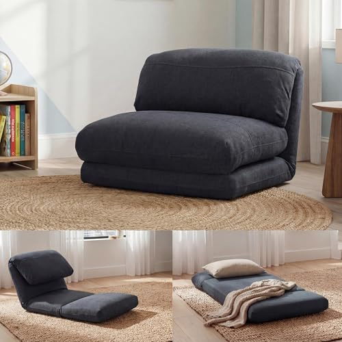 Mendler Schlafsessel HWC-E68 Stoff/Textil - dunkelgrau | Schlafsofa, Funktionssessel, Klappsessel, Relaxsessel