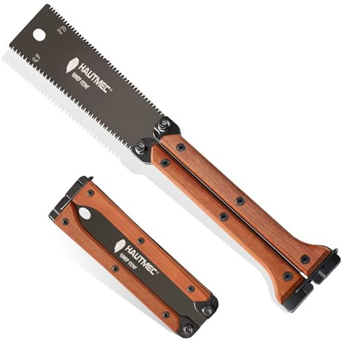 HAUTMEC Folding Japanese Pull Saw, 150mm Hand Saw with Double-Edged SK5 Blade (12/17 TPI), Beech Wood Handle & Storage Pouch – Compact Flush Cut Handsaw for Woodworking & Precision Cuts – HT0446