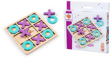 Eichhorn – Games – Tic Tac Toe Spiel mit Rahmen aus Holz, 10 Steine mit versch. Farben und Formen, größe inkl. Rahmen 13x13 cm, aus Birkenholz, ab 3 Jahren