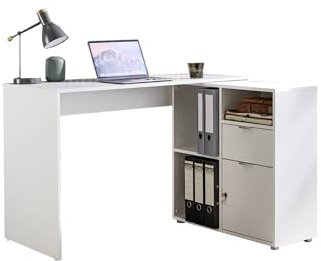 BMG Möbel Eckschreibtisch Leni, Homeoffice Schreibtisch (Weiß)
