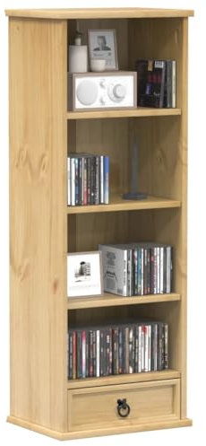 Somanki CD-Schrank Corona 40x30x110 cm Massivholz Kiefer, CD Regal, CD Ständer, DVD Regal, CD Rack, Regalständer, Regal Ständer - 4005683