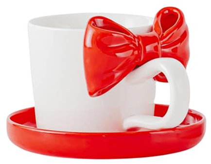 Fenteer Tasse de thé et soucoupe Latte Art Mug avec soucoupe à nœud papillon à nœud en porcelaine tasse de petit-déjeuner pour latte, Soucoupe Rouge