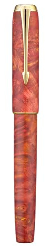 Hongdian A7 Stabilized Wood Fountain Pen, Extra Fine Nib Chinese Knot Carving Handcraft Pen with Converter and Metal Case Set (Coral Red)