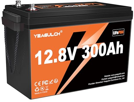 Yeagulch Batería de litio LiFePO4 12V 300Ah, BMS 200A, 3840Wh | 15000 Ciclos, para Proyectos de Autoconsumo Solar, Autocaravanas y Sistemas de Respaldo