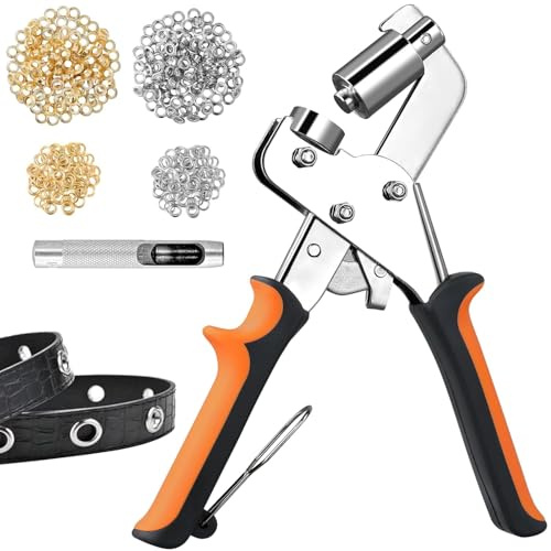 JACMKEON Eyelet Punch Kit 10mm Grommet Tool Kit with 200 Pcs Mental Grommets Metal Magnetic Eyelet Pliers, Hole Punch Tool for Fabric Belts Poster Canvas Tarpaulins