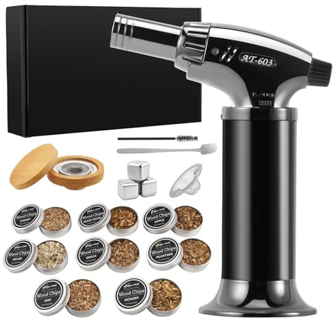 Whisky Smoker Set mit 8 aromatischen Holzspänen, Whiskey Smoker Set mit erweiterter Kamin-Design für intensive Raucharomen,Ideal für Bourbon, Cocktails und visuelle Effekte bei Feiern