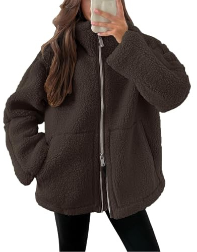 Generisch Damenmantel Teddy Mantel Wintermantel Mit Seitentaschen Jacke Casual Herbstjacke Flauschig Mit Komfortfaktor Mantel Langarm Übergangsjacke Basic Braun XXL