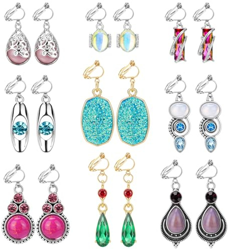 9 Paires Boucle d'Oreille Clip pour Femme, Hypoallergéniques Clips Oreilles Non Percées Pendantes Tendance Boucles Oreilles Clip Bijoux pour Fille