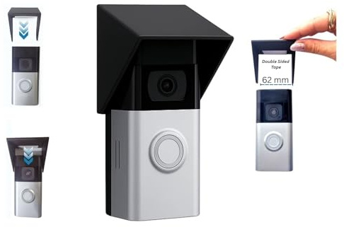 Video Doorbell Rain and Sun Cover – Compatible with Ring Battery Doorbell 3, 3 Plus, 4, and Battery Plus (62 mm Width Only) – Weatherproof Anti-Glare Protective Housing – Flat Black