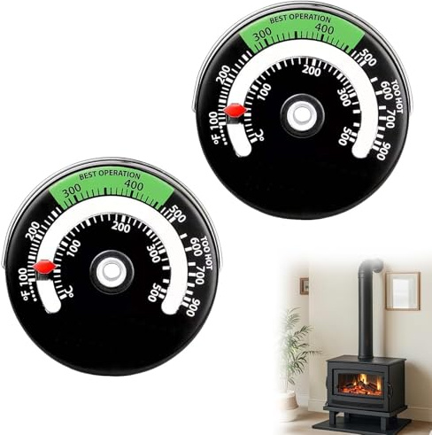 Aiyraa 2pcs Log Burner Thermometer with Bimetal Sensor,Magnetic Stove Thermometer, Oven Temperature Gauge for Wood Burner/Chimney Pipe/Fireplace Accessories, High-Temperature Resistant