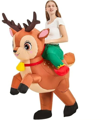 Syzplnwy - Costume gonfiabile per adulti da renna di Natale (160-180CM) – Divertente costume gonfiabile in un pezzo, ideale per feste e foto di festività