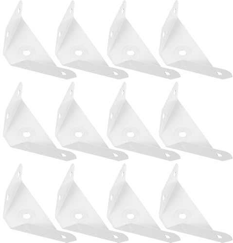 GOOHOCHY Lot de 12 Équerres d'angle Triangulaires en Acier Blanc, Petite Taille, Renfort 90° pour Armoire, Supports de Meubles Suspendus, Fixation Cuisine et Rangement