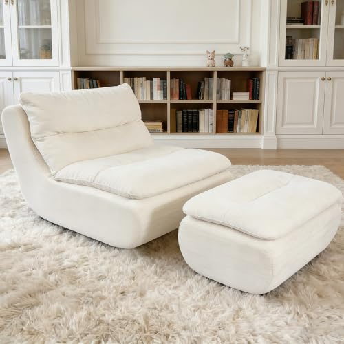 WXJHL Großer Sitzsack Sofa mit Hocker, Bodensofa für Erwachsene und Kinder-Gefüllt mit Memory-Schaum, lässiger Loungesessel für Schlafzimmer und Wohnzimmer, Beige