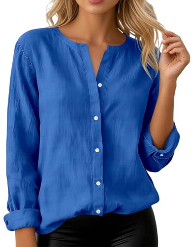Camisa para mujer de negocios de gran tamaño, blusa elegante con cuello, blusas sin arrugas, sin planchado, blusas básicas, tops lisos, blusa., azul, XL