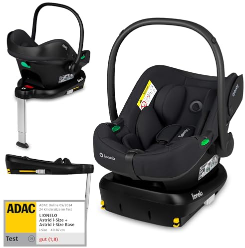 Lionelo ASTRID i-Size SET Silla de Coche con Base 40-87 cm (Grupo 0+) Portabebés Montaje ISOFIX, Cinturones de Seguridad 3 Puntos Protección Lateral, Reductor Dri-Seat, i-Size R129