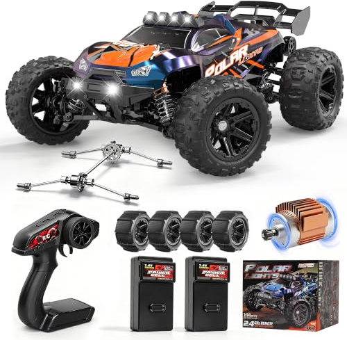 Ferngesteuertes Auto Erwachsene & Jungen - 4WD All-Terrain RC Auto 40+ km/h | 1:14 Offroad RC Truck mit Metallantriebsstrang, 2 wiederaufladbaren 1300mAh Hochleistungsakku und Zwei Reifensätze