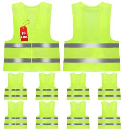 10 Piezas Chaleco Reflectante, XXL Reflectantes para Coche, Chaleco Antirreflejante Coche, Chaleco de Seguridad para Ciclistas, Conductores, Policías, Trabajadores, Tamaño Universal, Verde