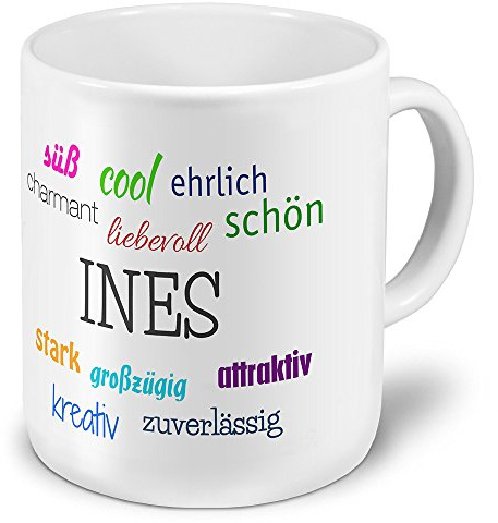 printplanet XXL Riesen-Tasse mit Namen INES - Positive Eigenschaften - Namenstasse, Kaffeebecher, Mug, Becher, Kaffeetasse
