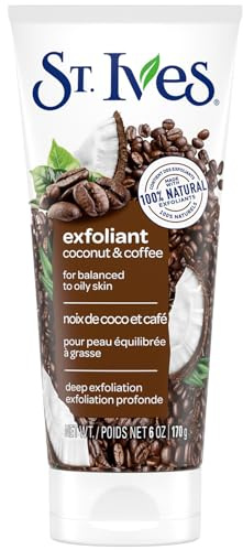 St. Ives Rise and Energize Face Scrub Deep Exfoliating (170g) Scrub Coconut and Coffee Dermatologist-Tested, 100% Natural Exfoliants Face Wash 6oz 1 Count