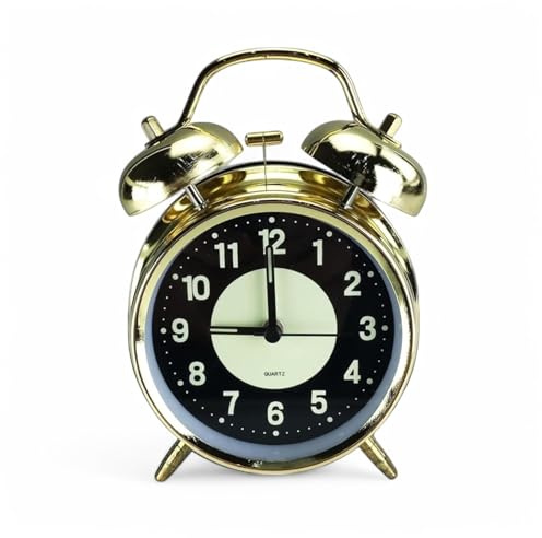 GMMH Retro Analog Wecker, Ohne Ticken, Tischuhr Nachttischuhr Doppelglockenwecker (14-10) Vintage Retro Nostalgie aus Metall, Antik Standuhr Schreibtischuhr Uhr Tischwecker mit Alarm, Weckuhr