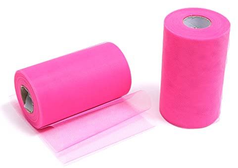 ZADAWERK® Tüll - 15 cm x 45 m - Pink - 1 Rolle - Tisch-Deko - Hochzeit - Weihnachts-Tüll - Geschenk - Schleife - Schleier - Tutu - DIY Tüllrolle - Netzstoff (Neon Pink, 15 cm)