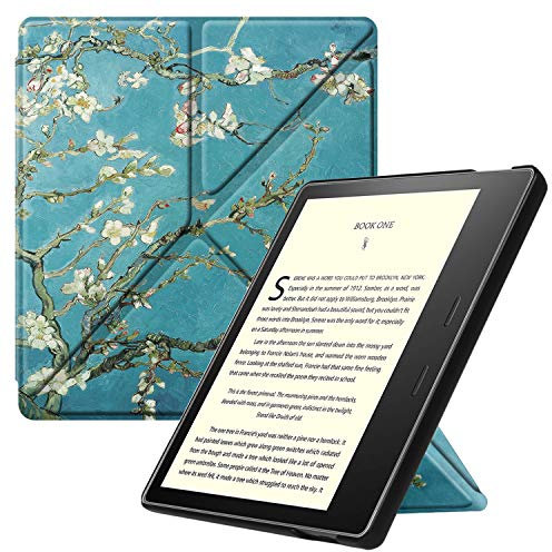 Fintie Hülle kompatibel für Kindle Oasis 10. Generation (2019 Modell) und 9. Generation (2017 Modell) Schutzhülle mit Standfunktion und Auto Sleep/Wake Funktion, Mandelblüten