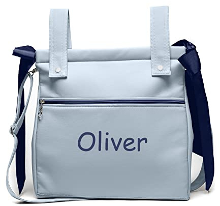 Personalisierte Öko-Leder Einkaufstasche für Kinderwagen mit Name - Kinderwagentasche - Kinderwagen Organizer Tasche Brotkasten - Hellblau - Nenel