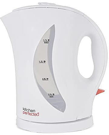 Kitchen Perfected 2000W 1.7L Electric Cordless Kettle - Dual Water Level Windows with Cup Indicators - Washable Filter - On / Off Indicator Light -Automatic Safety Shut-Off ? E1524WH ? White