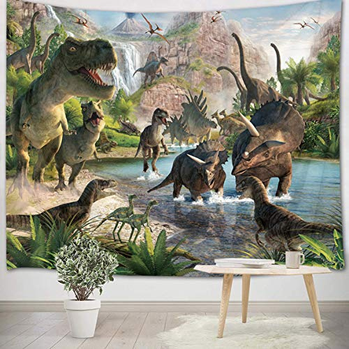 LB Dinosaurier Wandteppich Tiere Wandtuch Fluss Berge Wandbehang Grüner Wald Tapisserie für Wohnzimmer Schlafzimmer Wohnheim Wanddeko,150X100cm